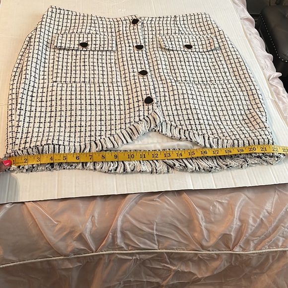 ♻️Shein Curve Black White Silver Houndstooth Frayed Fringe Midi Skirt Black 1XL - Picture 17 of 17